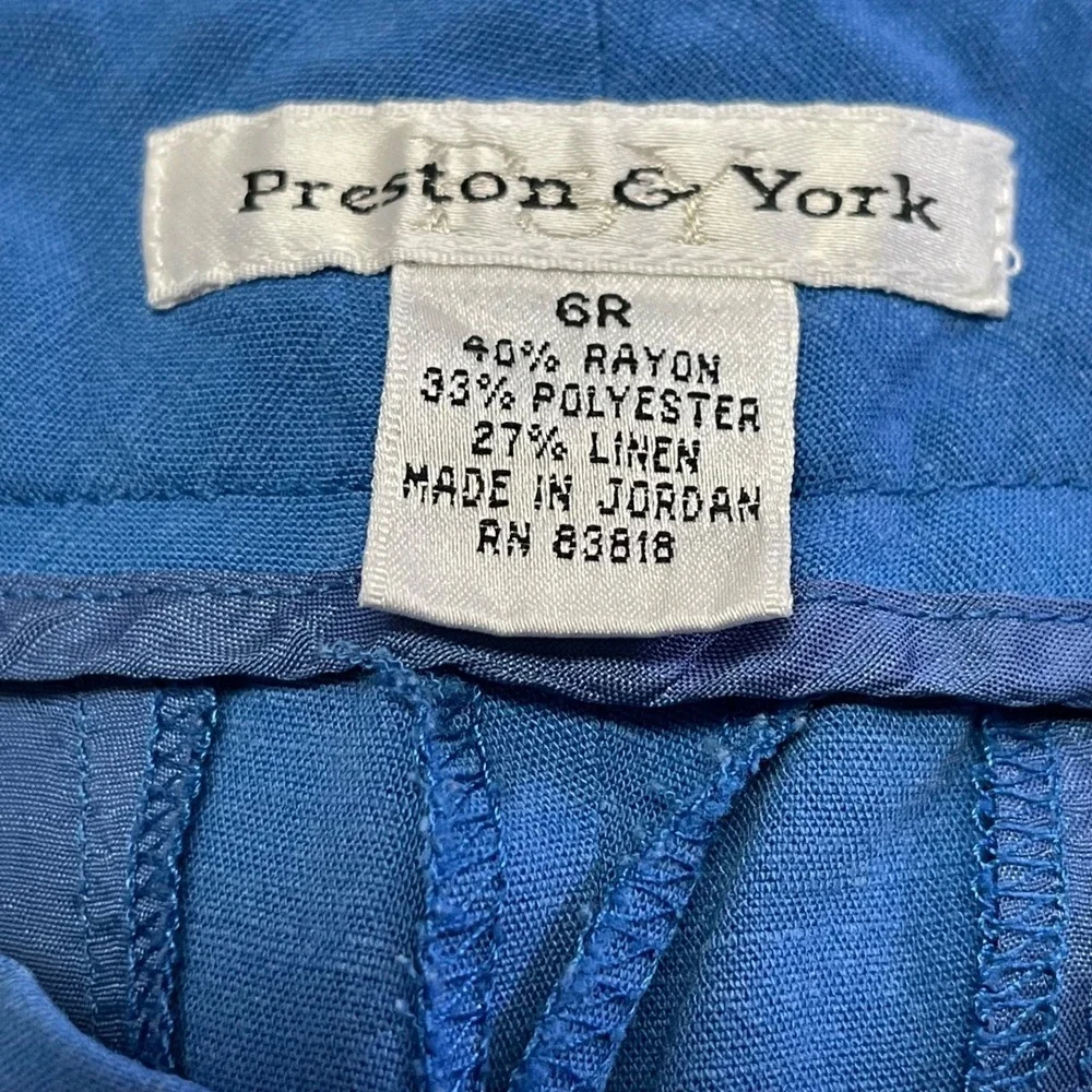 Preston & York Women's Size 6R French Blue‎ Linen Blend Pants Wide Leg 28x30